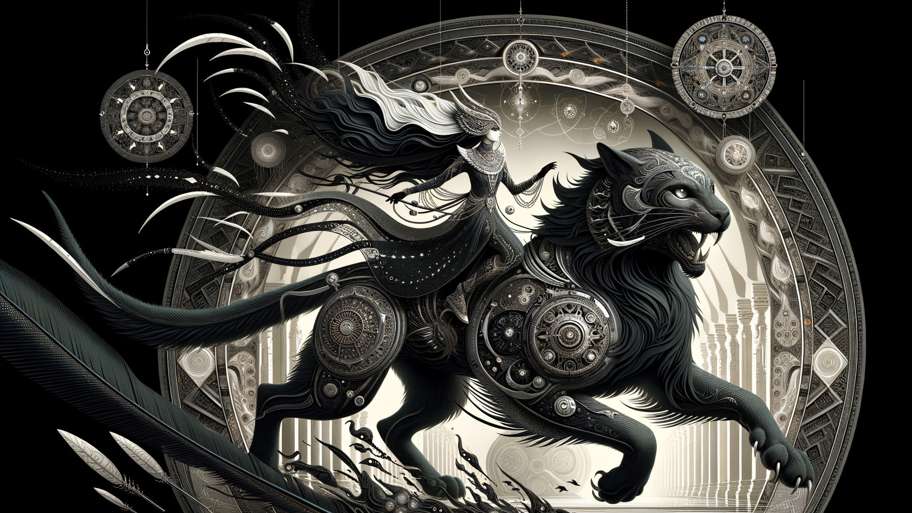 Majestic Black Panther in Intricate Metallic Armor