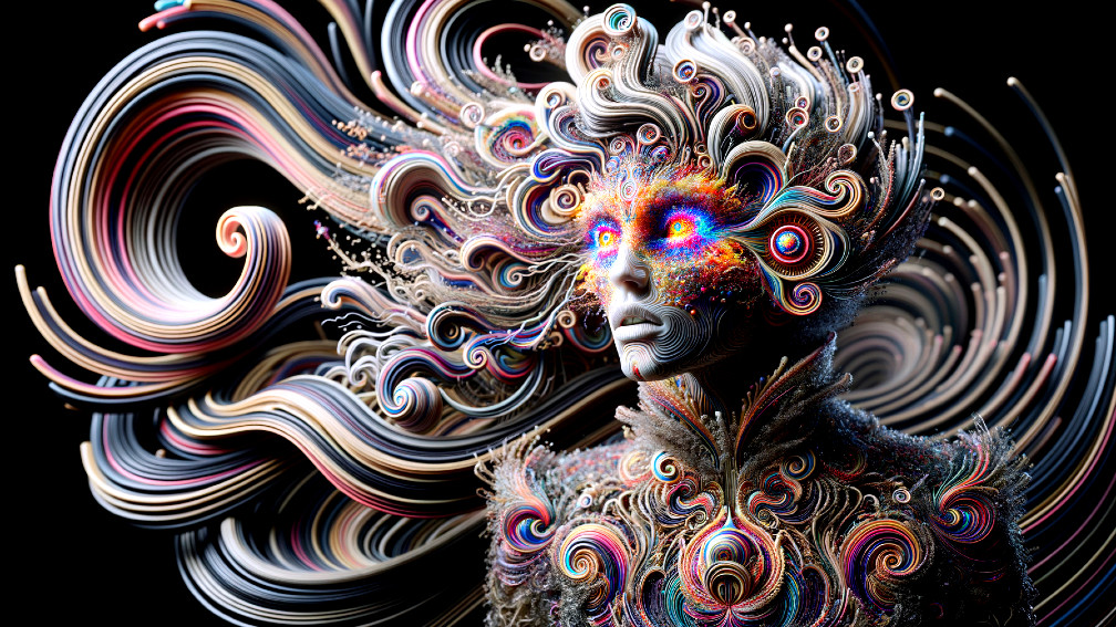 Surreal Abstract Figure with Vibrant Patterns and Colors