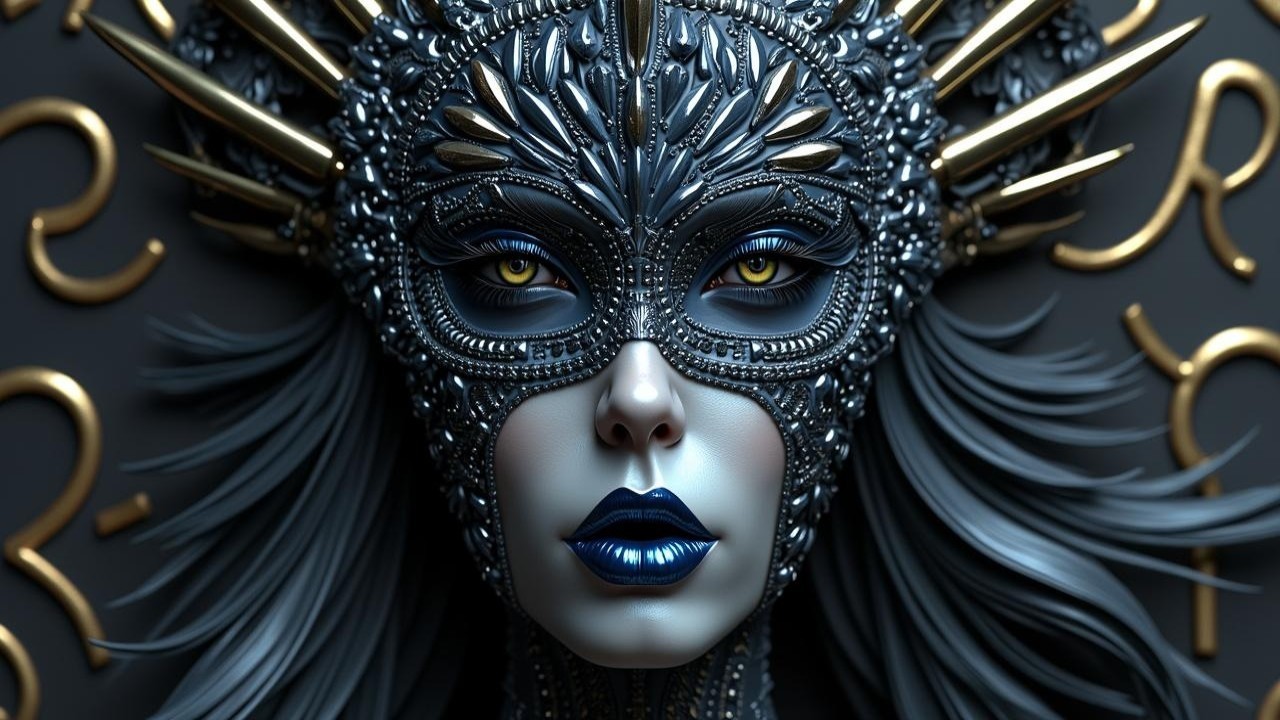 Intricately Designed Mask with Metallic Features
