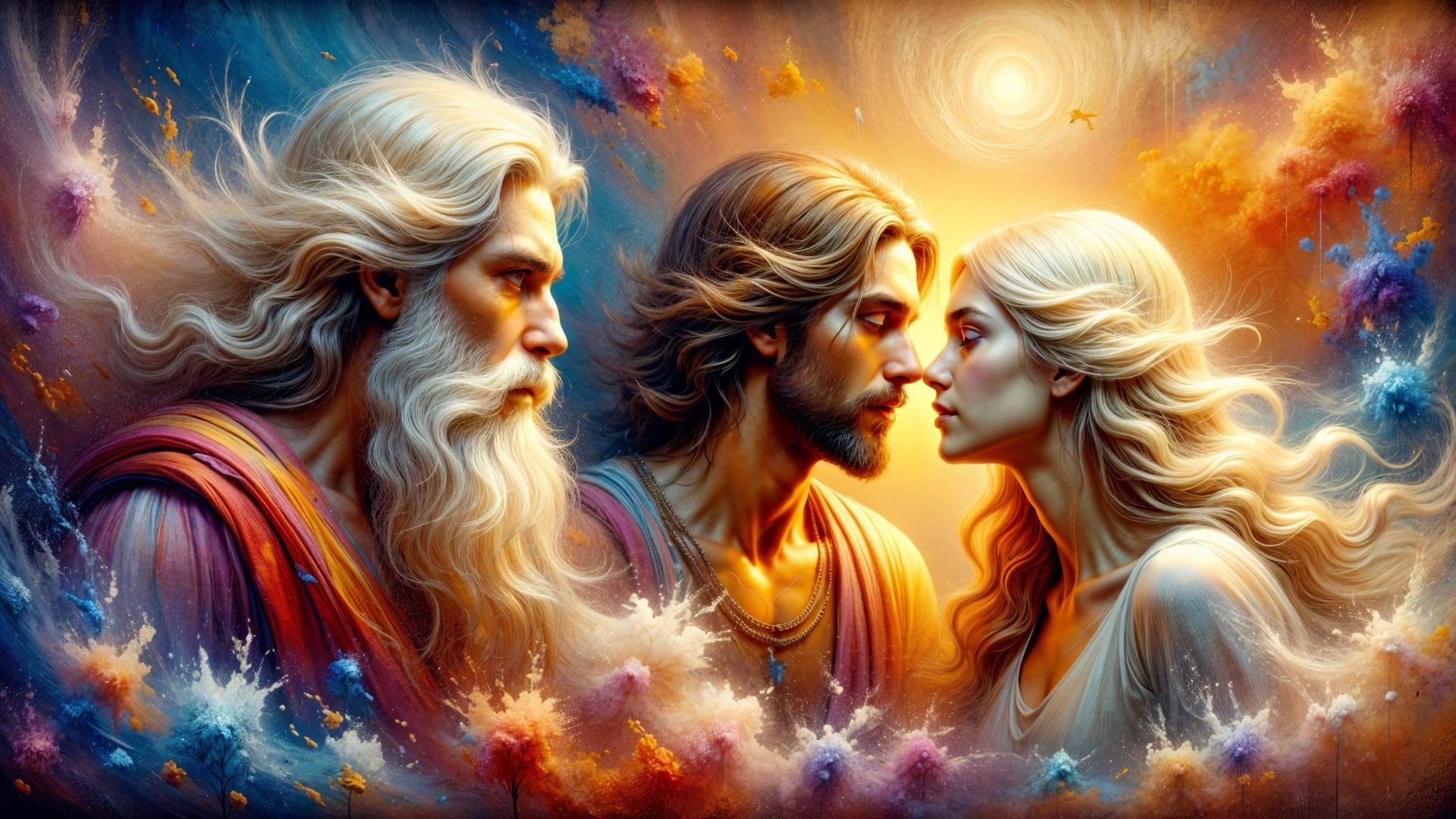 Ethereal Figures in a Colorful Dreamlike Setting