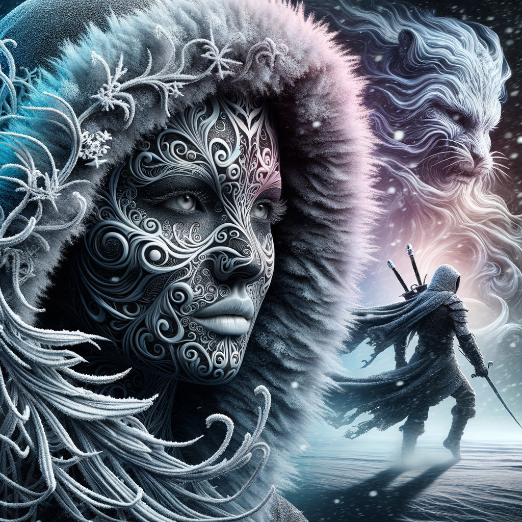 Snow-Covered Landscape with Icy Designs and Figures