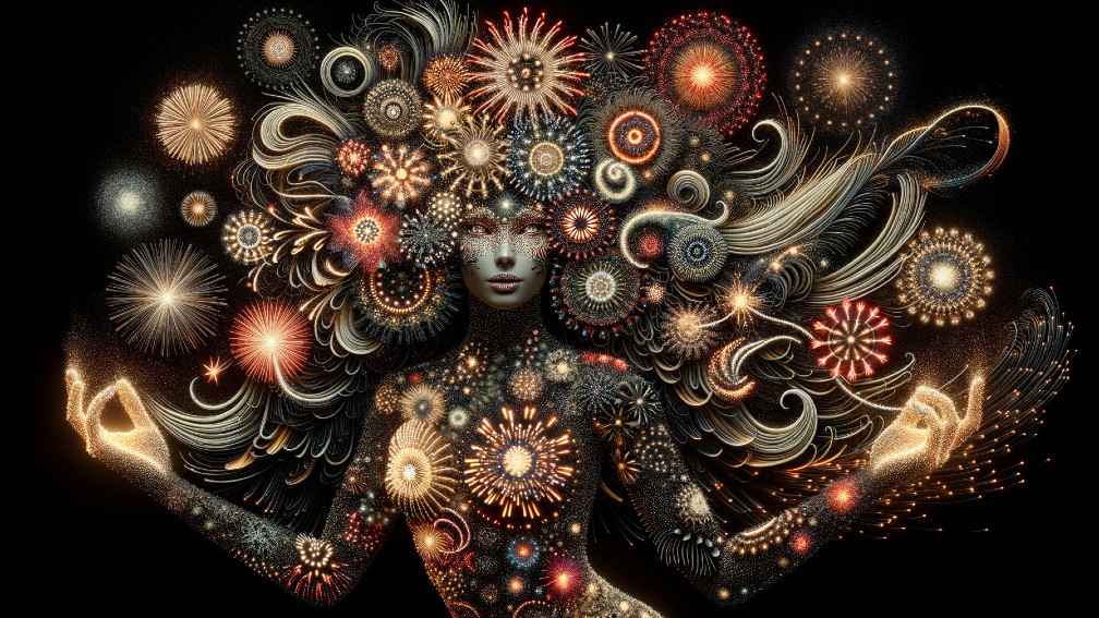 Vibrant Figure of a Woman with Light Patterns