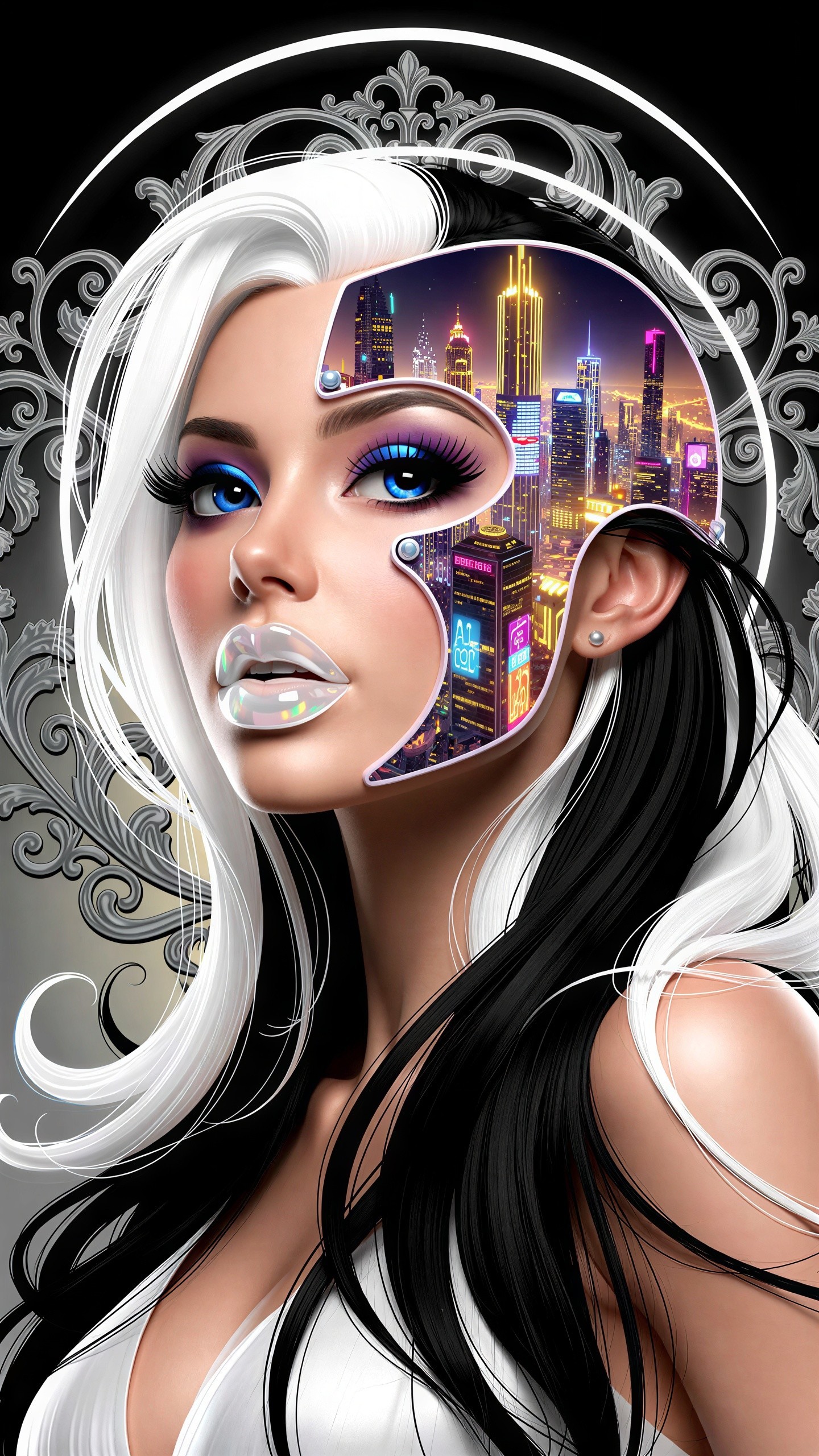 Digital Painting of Woman with Futuristic Cityscape