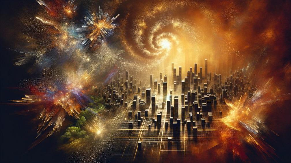 Vibrant Cityscape Merging with Cosmic Galaxies