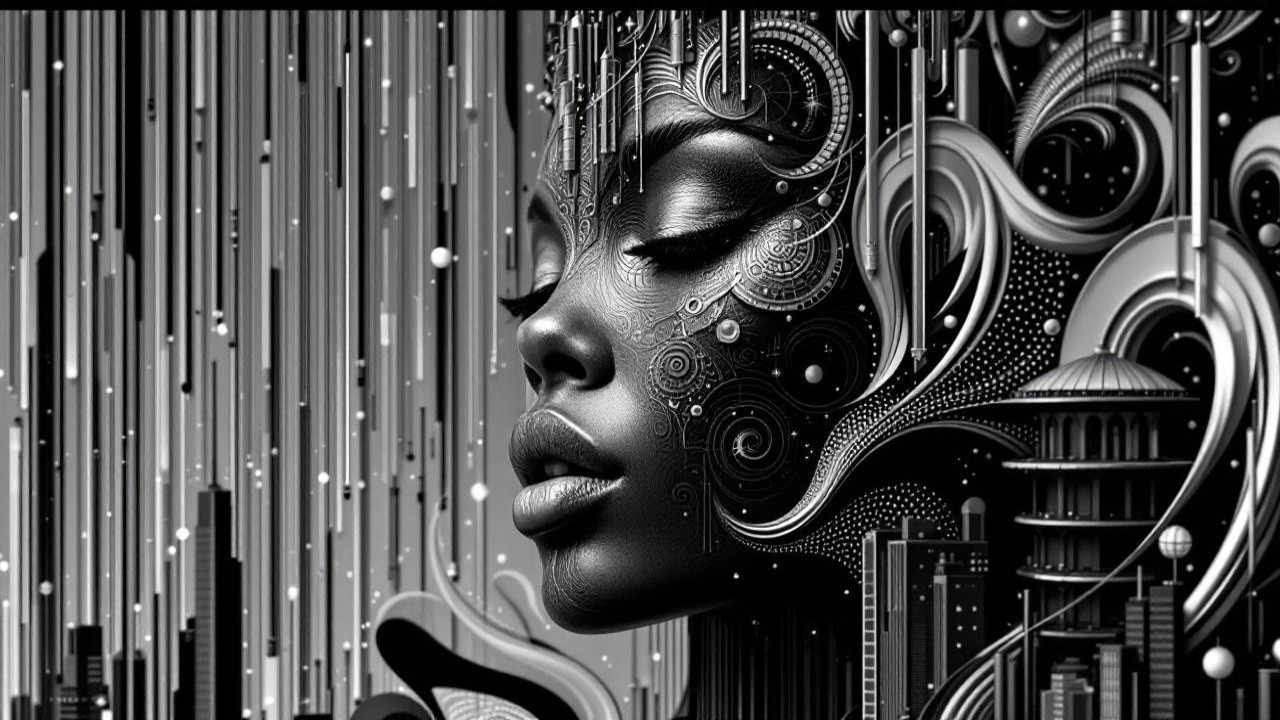 Abstract Monochromatic Portrait with Cityscape Background