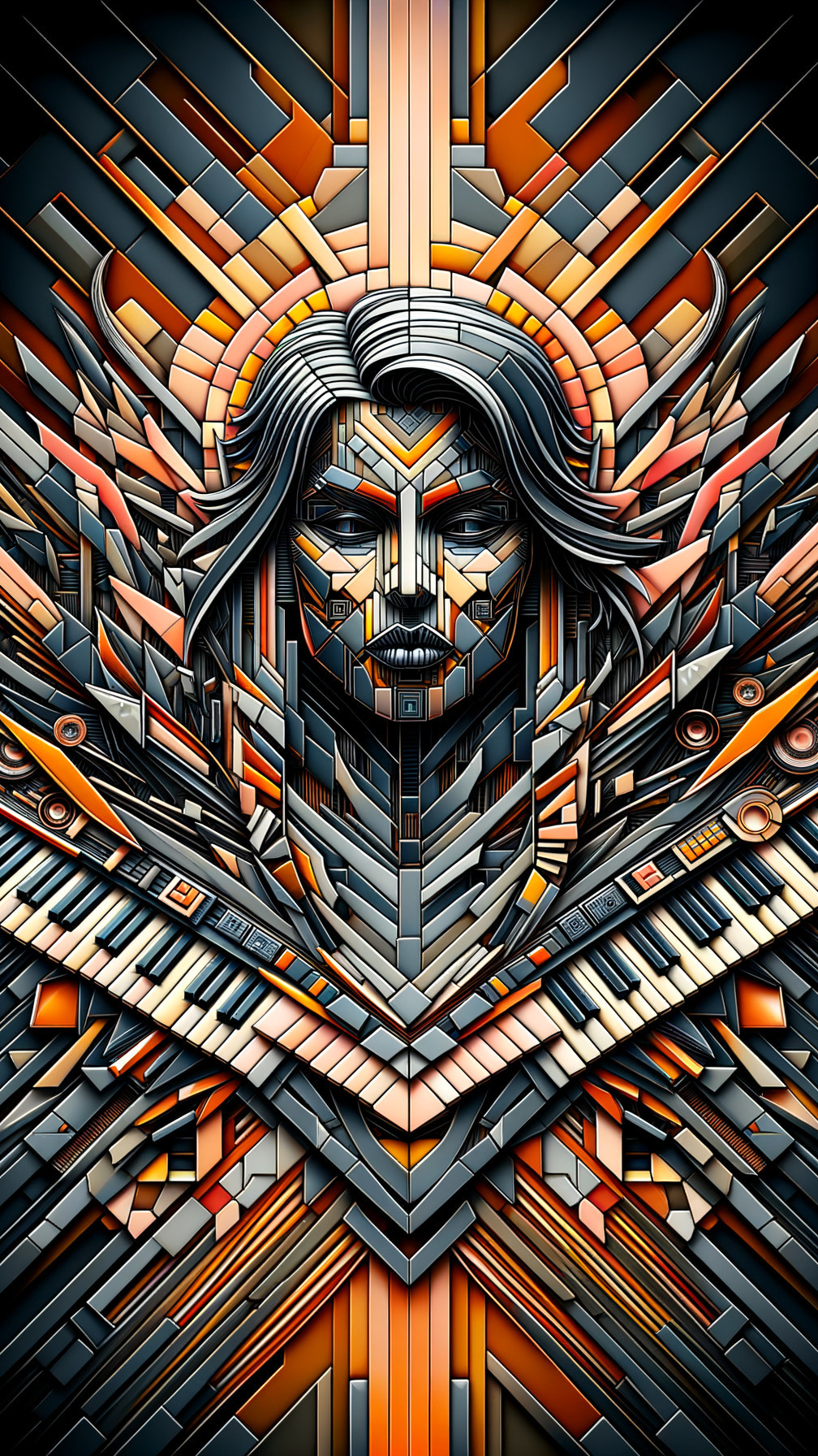 Abstract Design with Human Face and Musical Elements