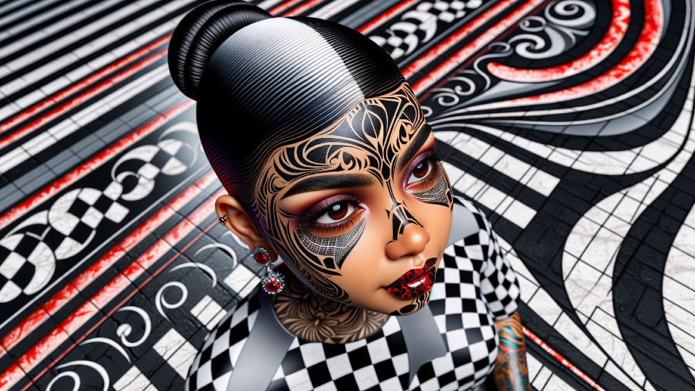 Portrait of a Young Woman with Intricate Face Tattoos