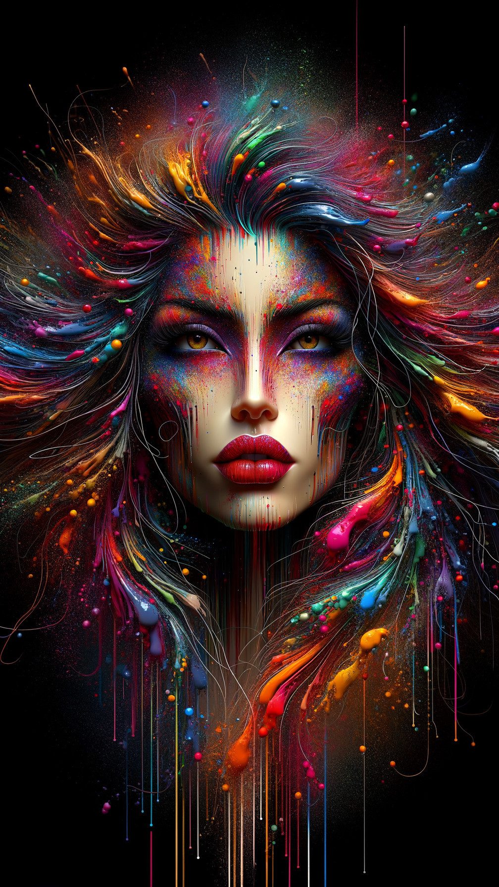 Portrait of a Woman with Multicolored Hair and Makeup