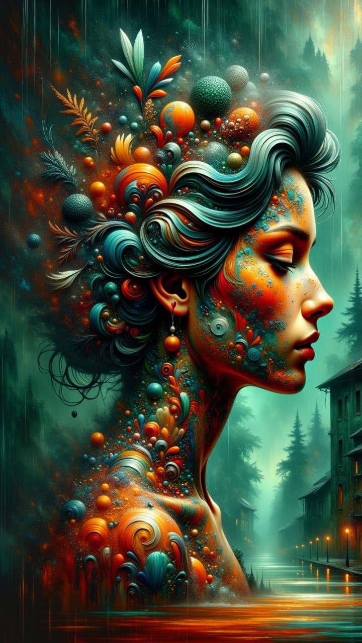 Surreal Portrait of a Woman with Colorful Patterns