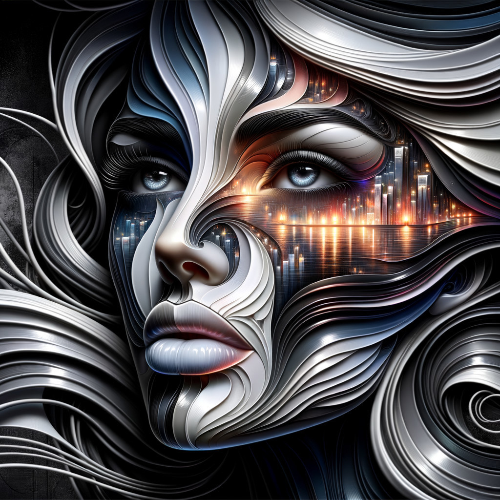Abstract Portrait of a Woman with Urban Landscape