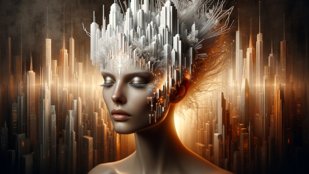 Futuristic Portrait of a Woman with Urban Elements