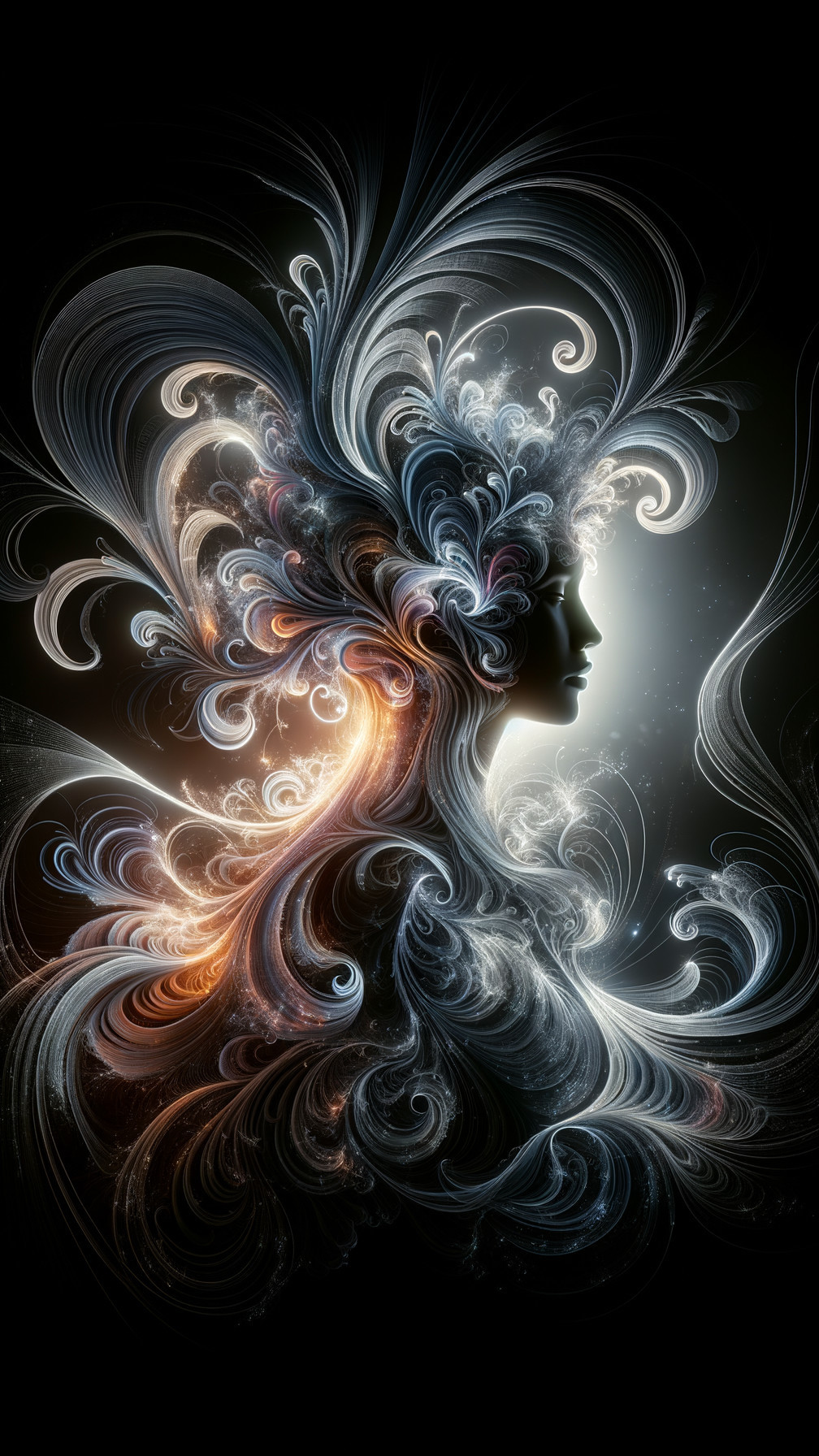 Ethereal Silhouette of a Woman with Luminous Patterns