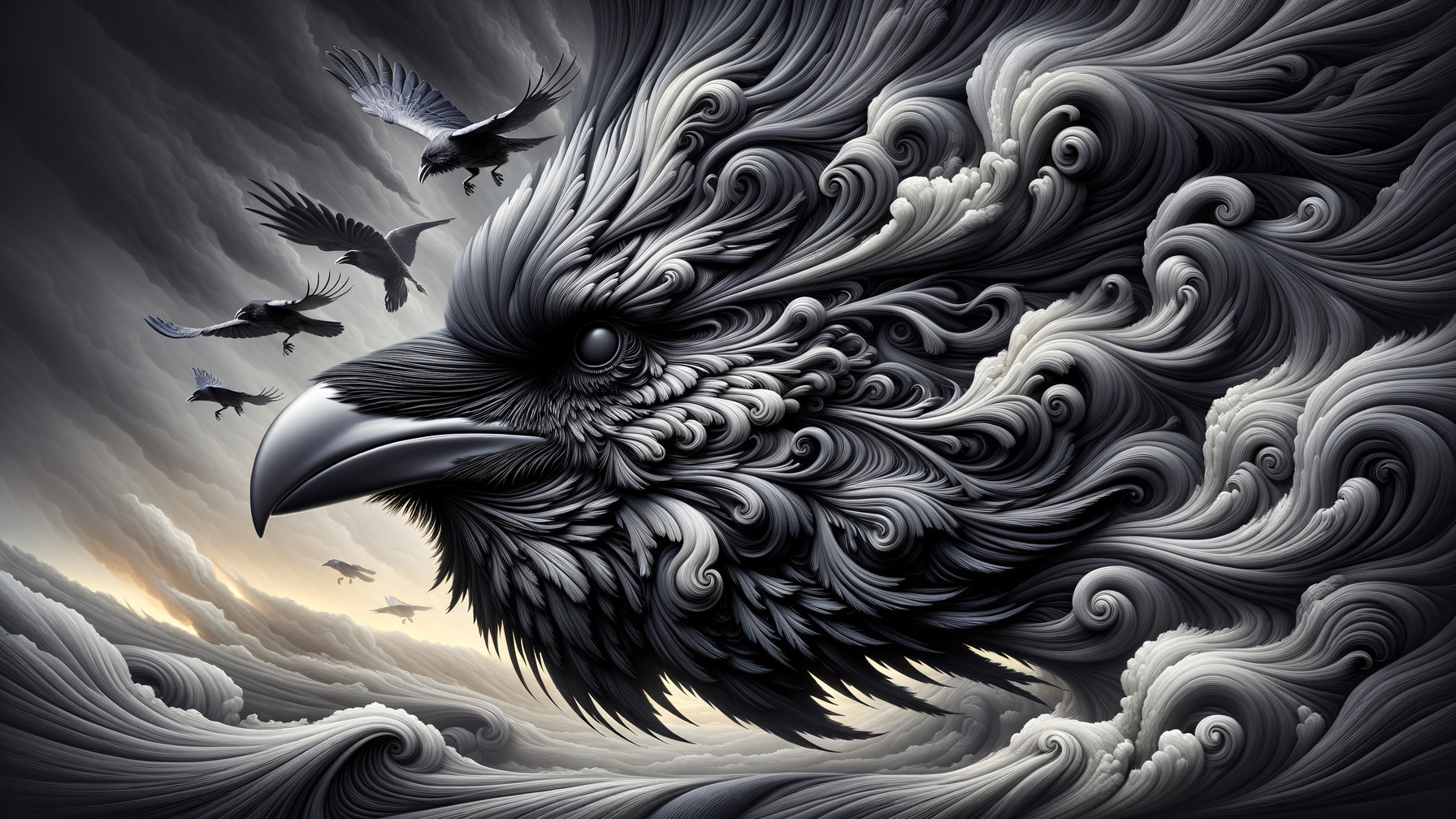 Majestic Bird Sculpture with Dynamic Textures and Sky