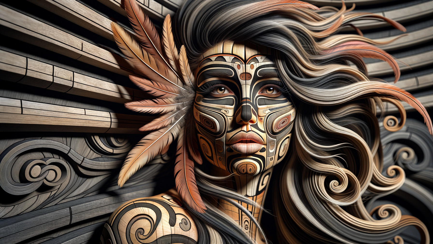 Artistic Representation of a Woman's Face with Patterns