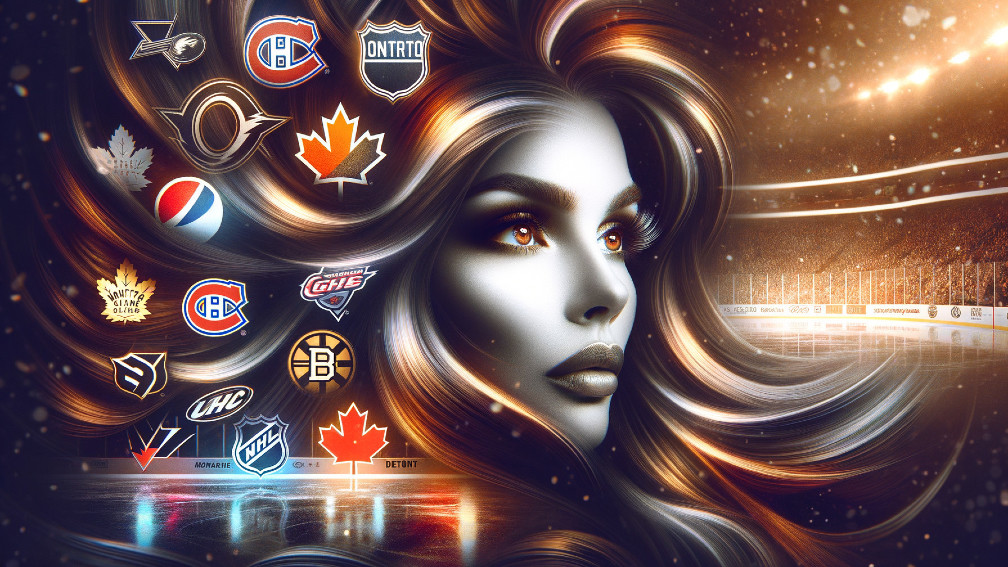 Female Figure with NHL Logos on Ice Hockey Rink