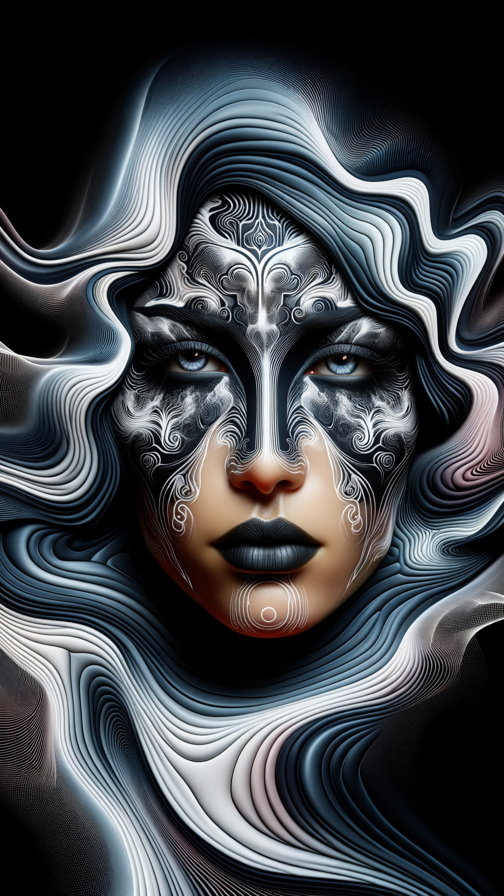 Surreal Abstract Portrait with Intricate Line Patterns