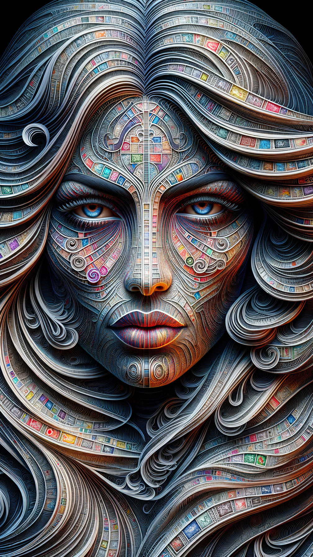 Intricate Illustration of a Woman's Face with Patterns