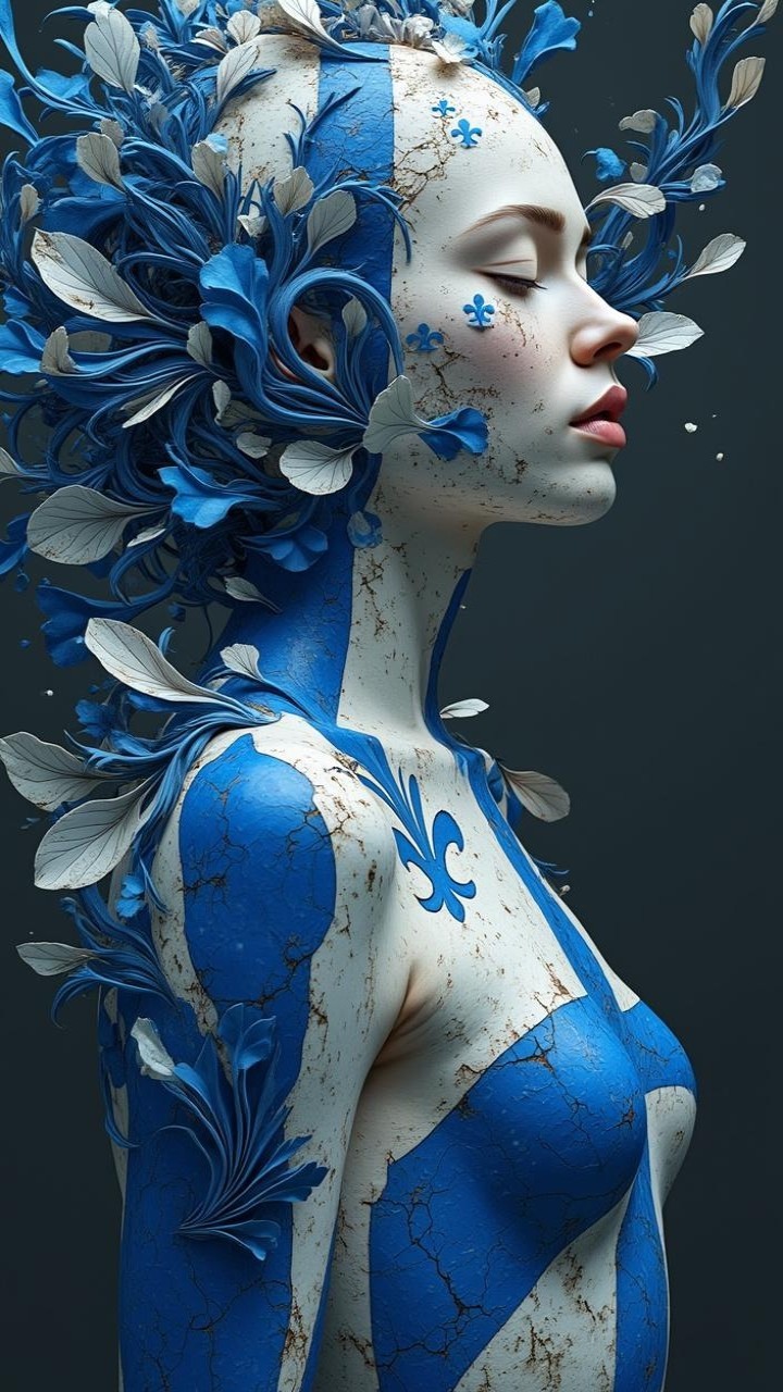 Stunning Figure with Floral Patterns and Cracked Texture