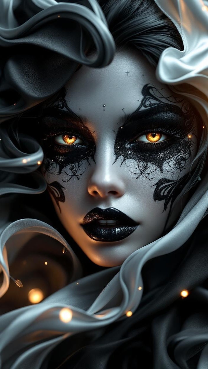 Dramatic Makeup with Lace Patterns and Golden Eyes