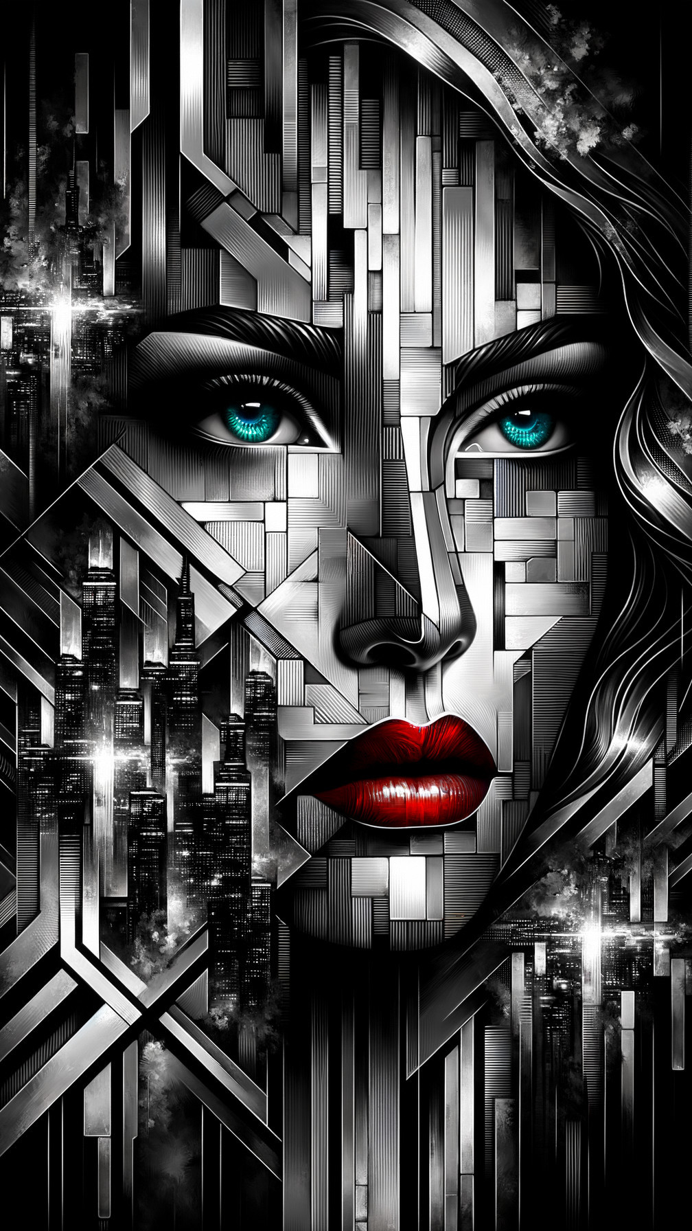 Stylized Portrait of a Woman with Geometric Patterns