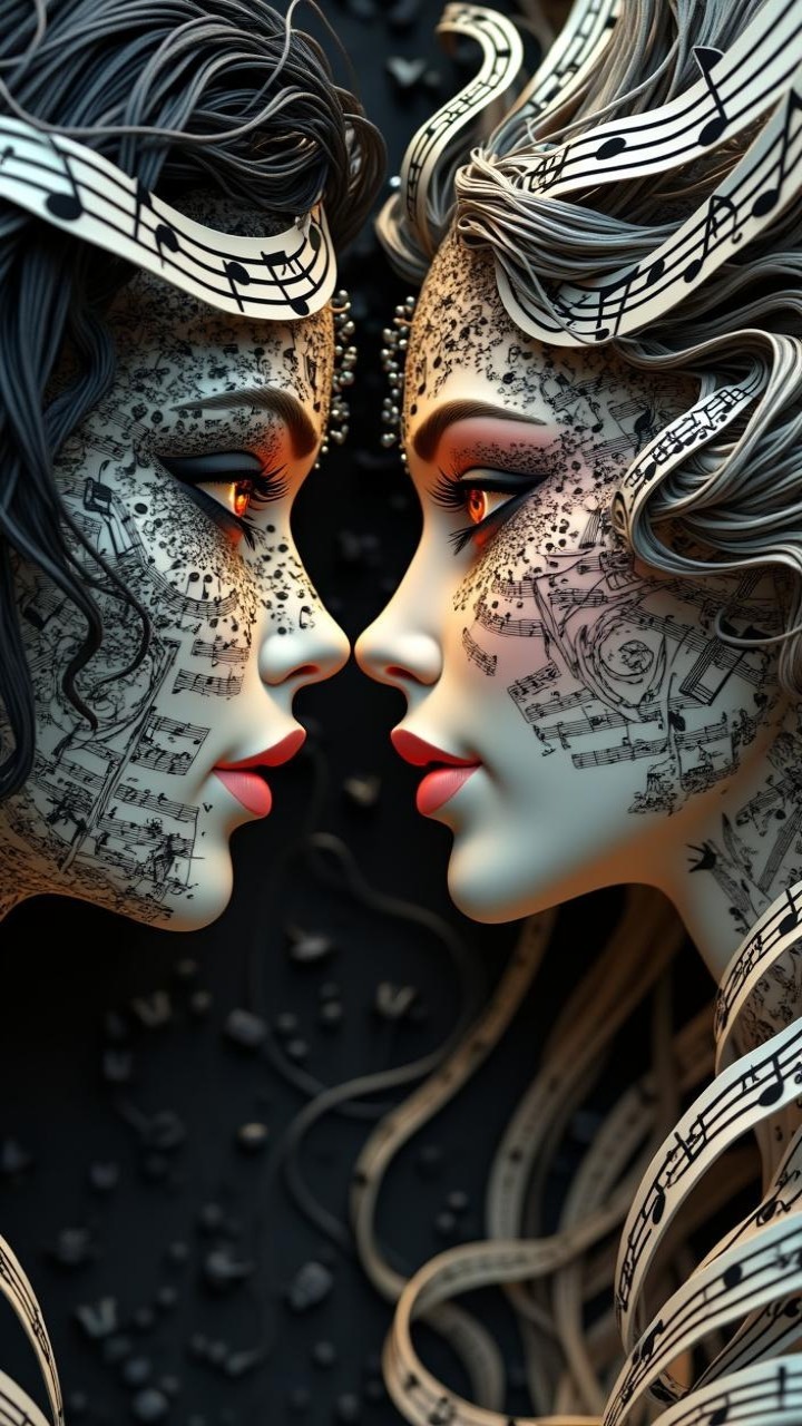 Stylized Faces with Musical Designs and Patterns