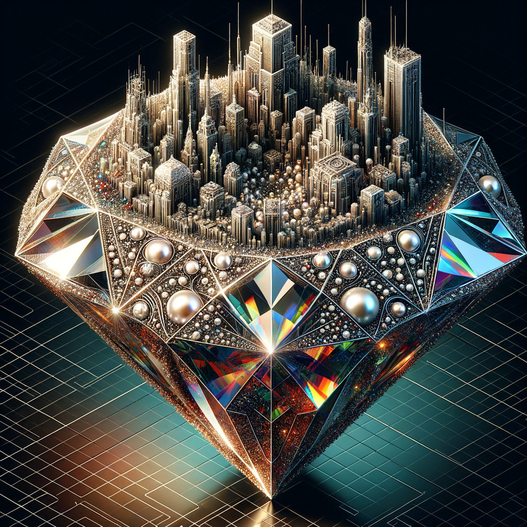 3D Diamond-Shaped Structure with Miniature Cityscape