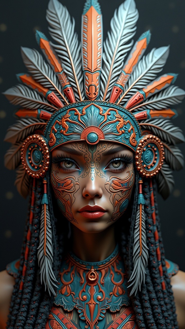 Striking figure with elaborate headdress and markings
