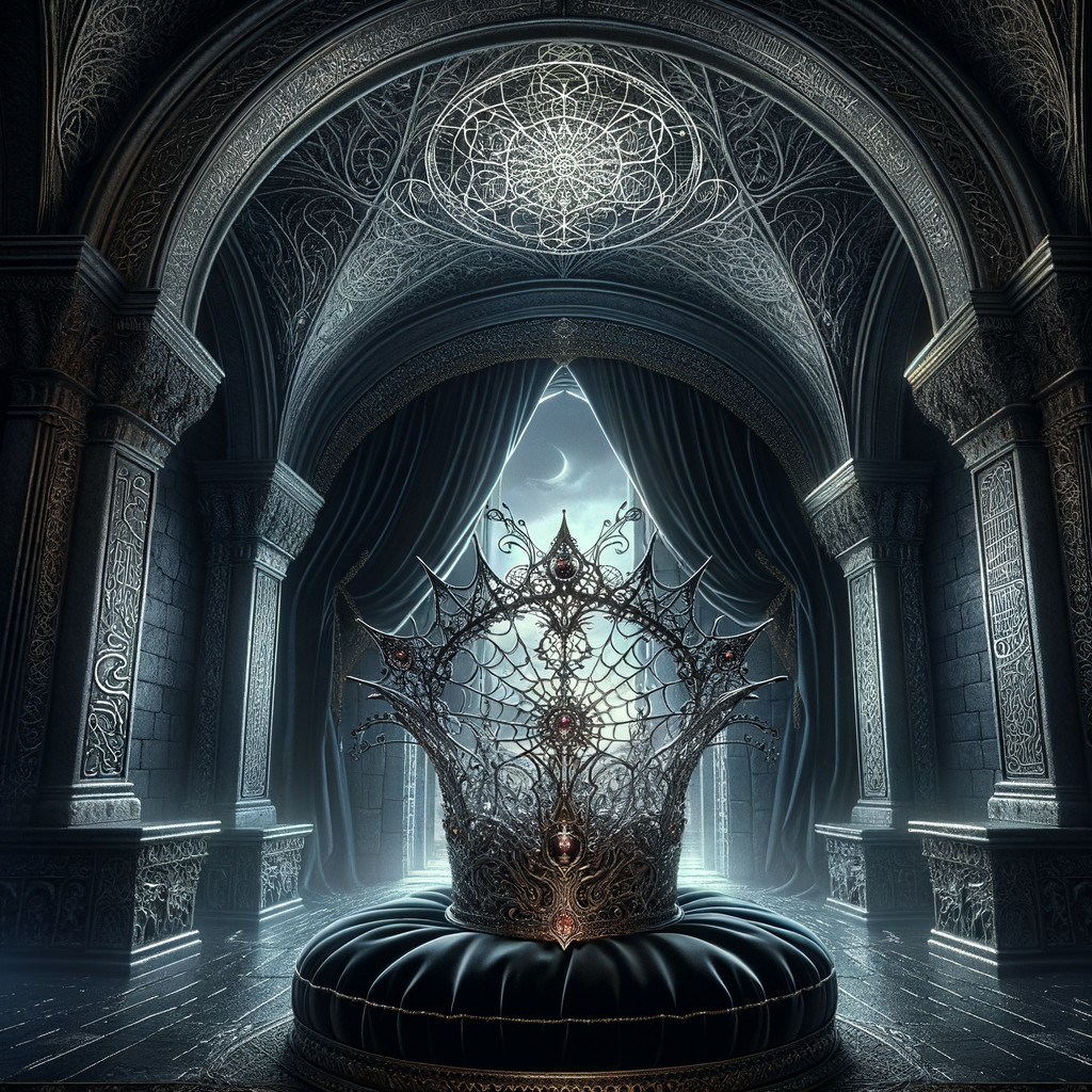 Majestic Crown on Velvet Cushion in Dimly Lit Room