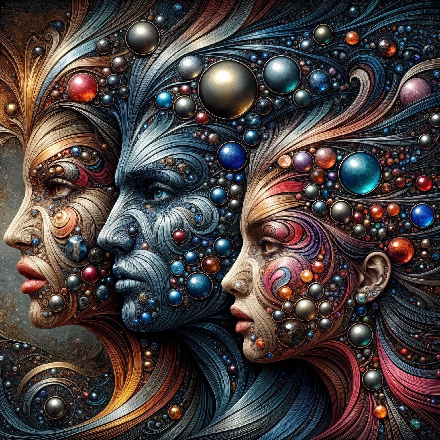 Abstract Faces with Vibrant Patterns and Textures