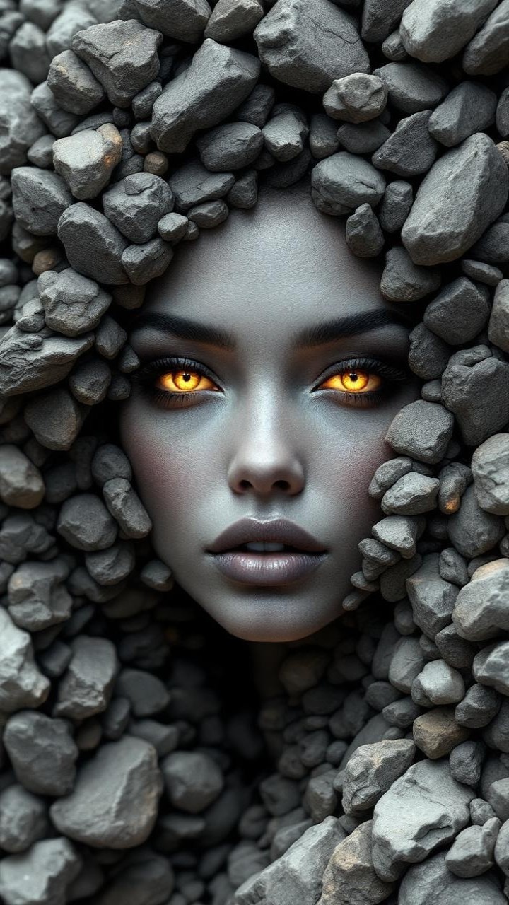 Portrait of a Woman with Gray Skin and Yellow Eyes