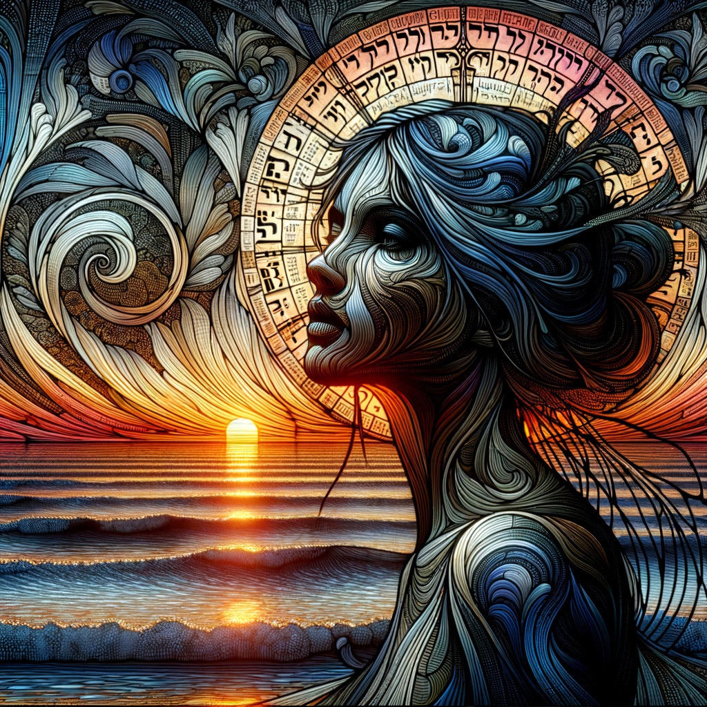 Intricate Portrait of Woman with Sunset Background