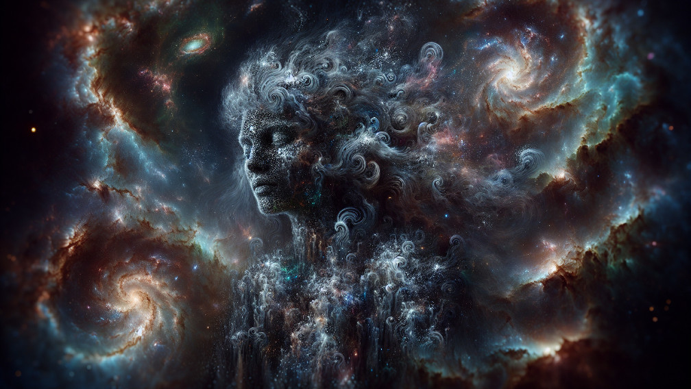 Ethereal Figure in a Vibrant Cosmic Nebula Scene