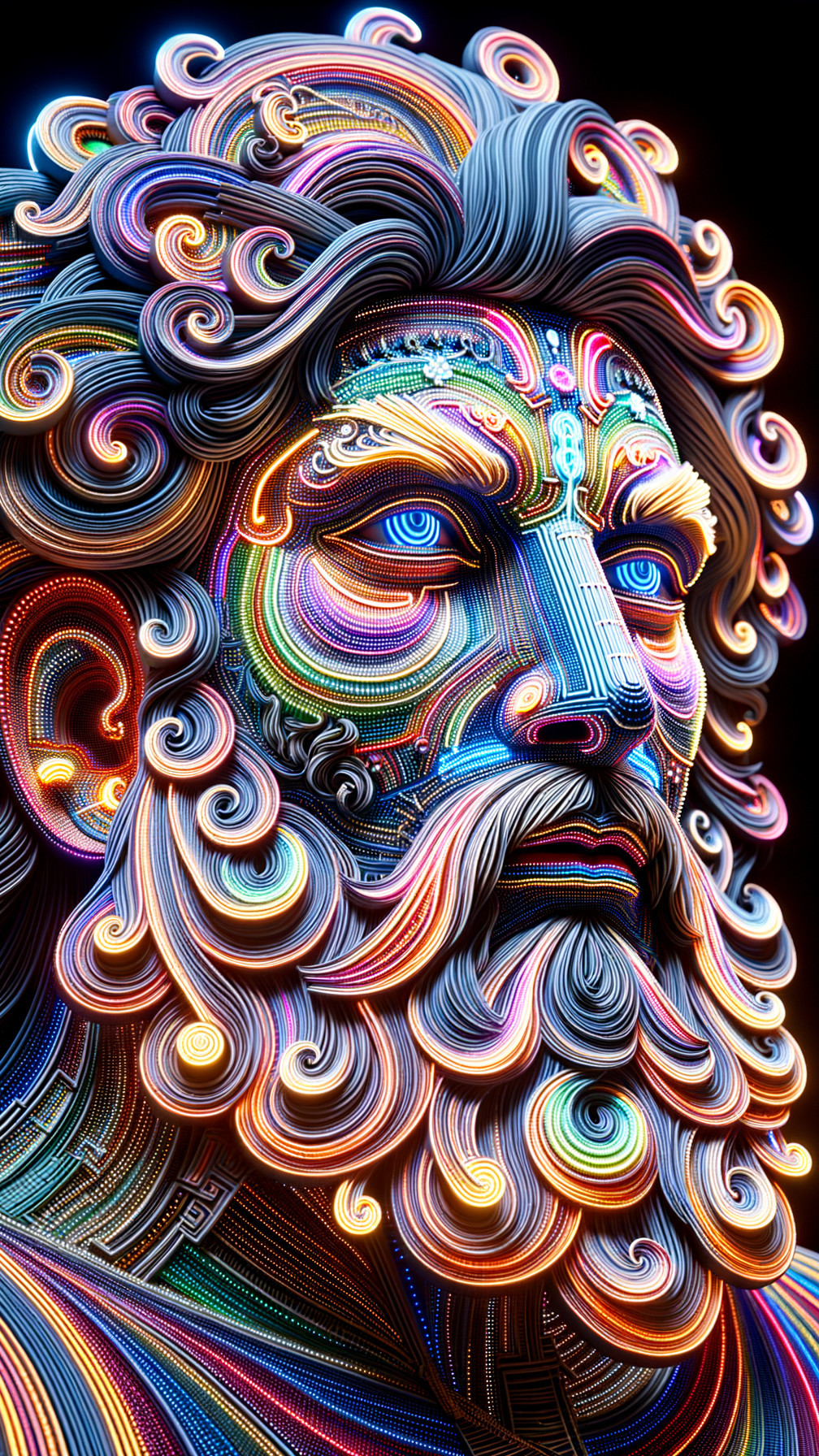 Vibrant Stylized Male Figure with Colorful Beard