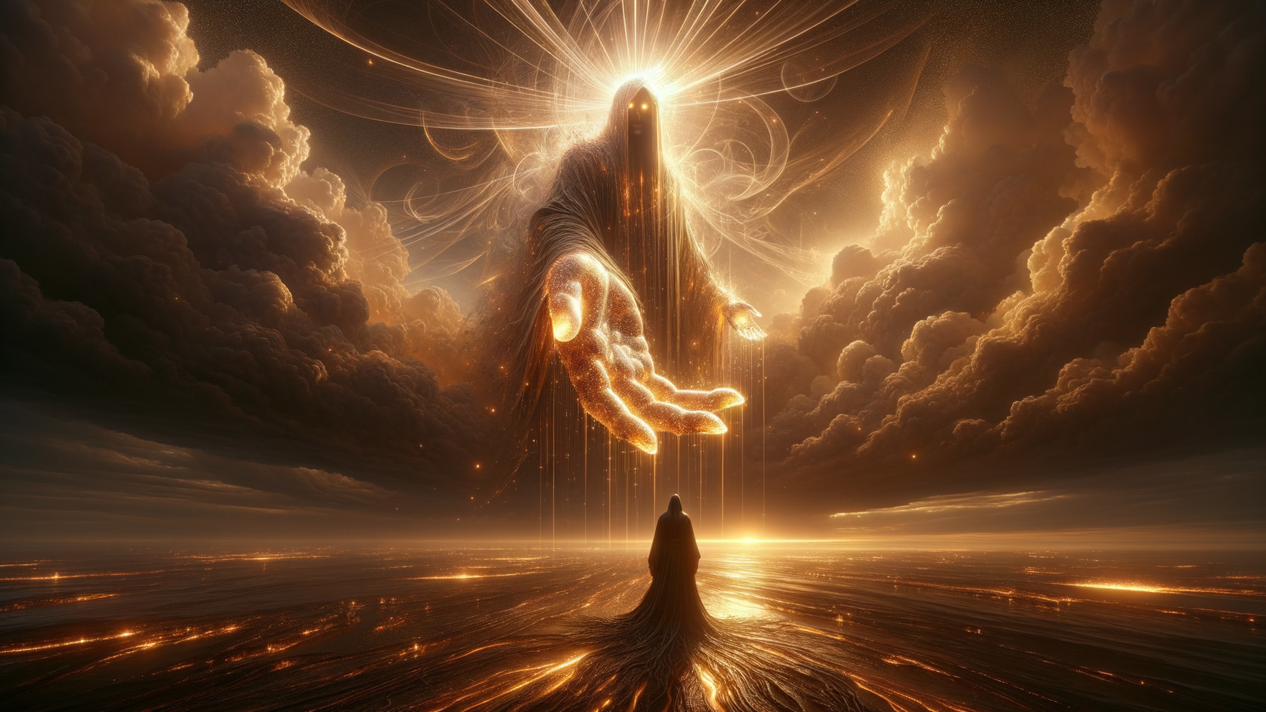 Silhouetted Figures Under Glowing Ethereal Light