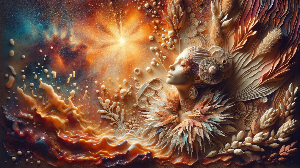 Ethereal Artwork of Female Figure in Cosmic Landscape