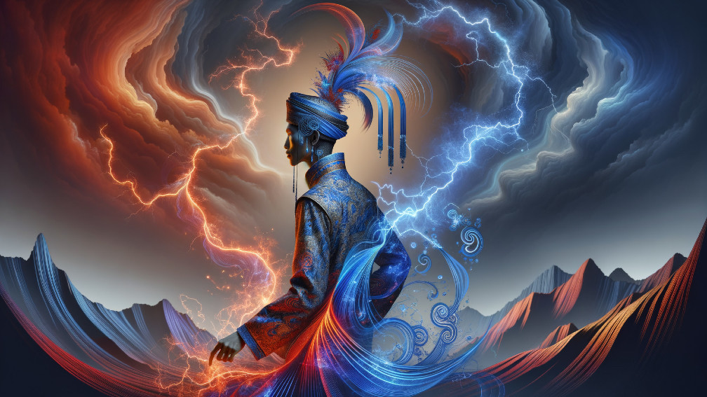 Majestic Figure in Traditional Attire with Feathered Headdress