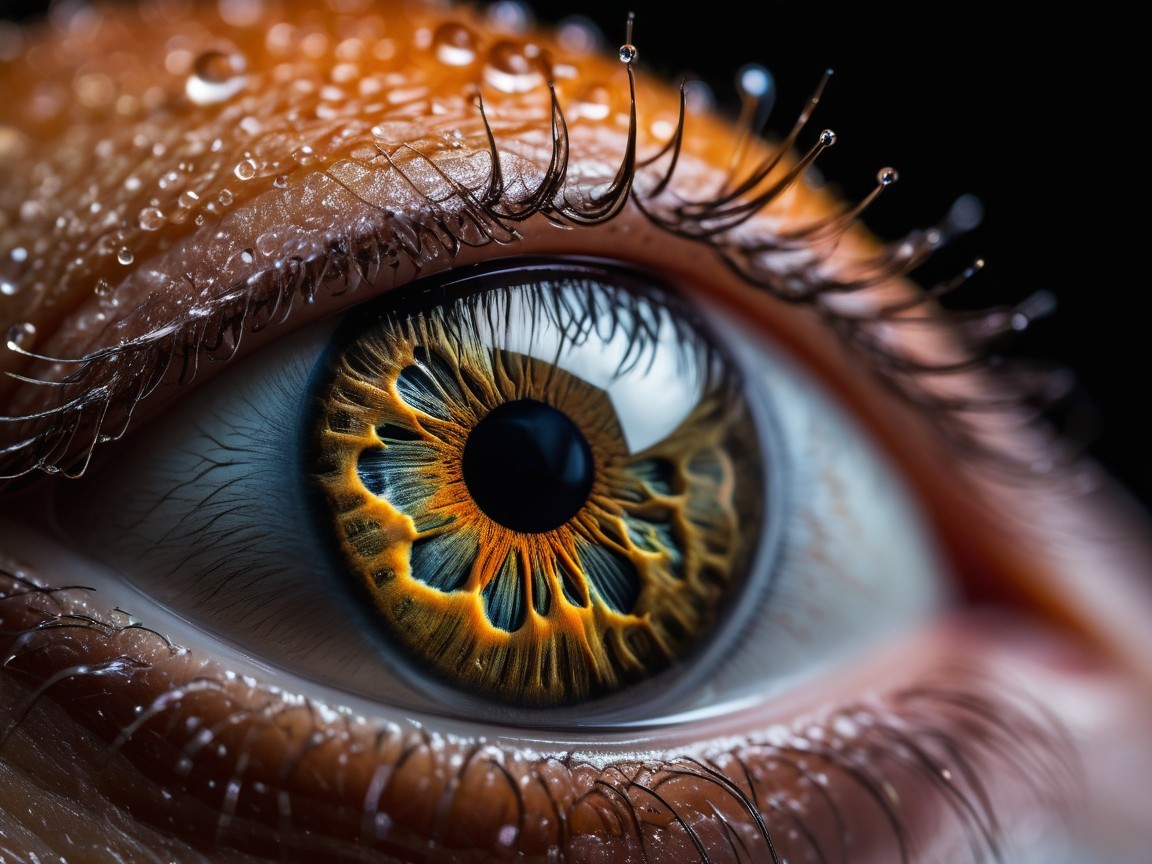 Close-up of an intricate eye with vibrant iris colors