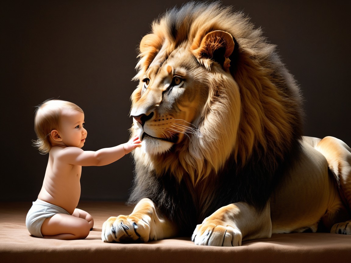 Curious Baby Meets Majestic Lion