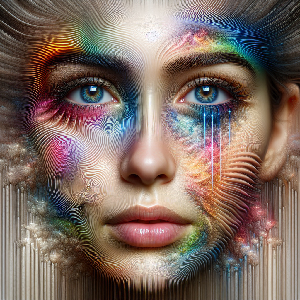 Surreal Portrait with Vibrant Colors and Blue Eyes