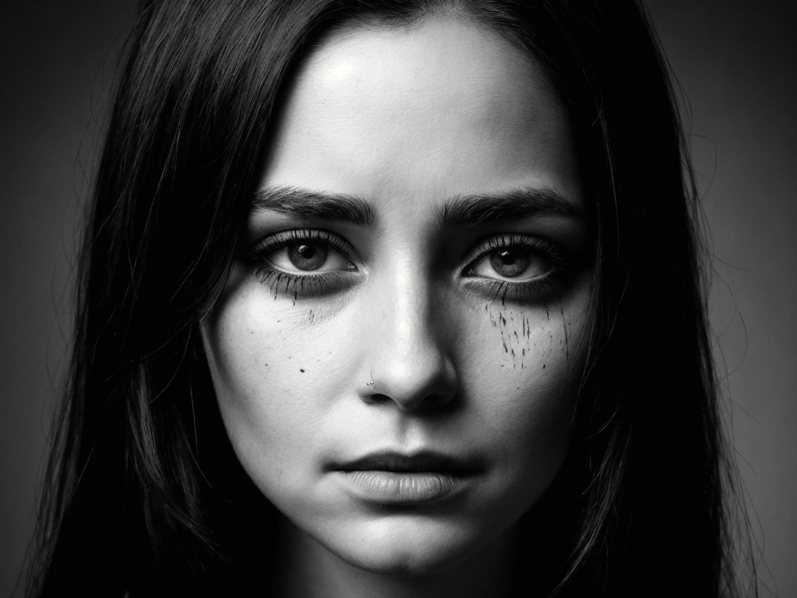 Black-and-White Portrait of a Somber Woman