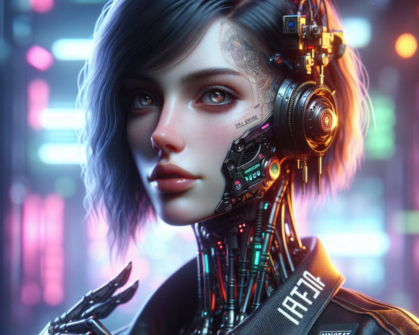 Futuristic Female Android with Human-Machine Features