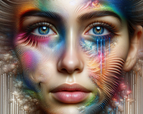Surreal Portrait with Vibrant Colors and Blue Eyes