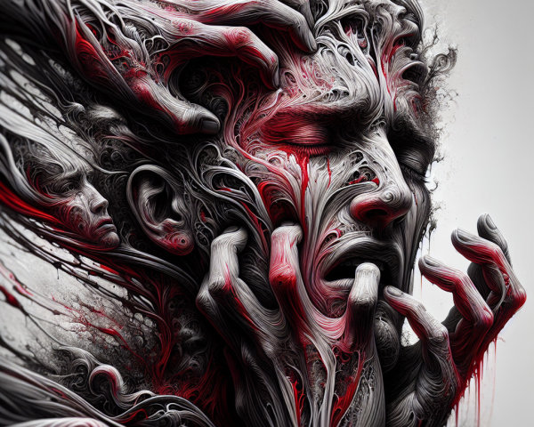 Surreal Artwork of Intertwined Forms and Emotions