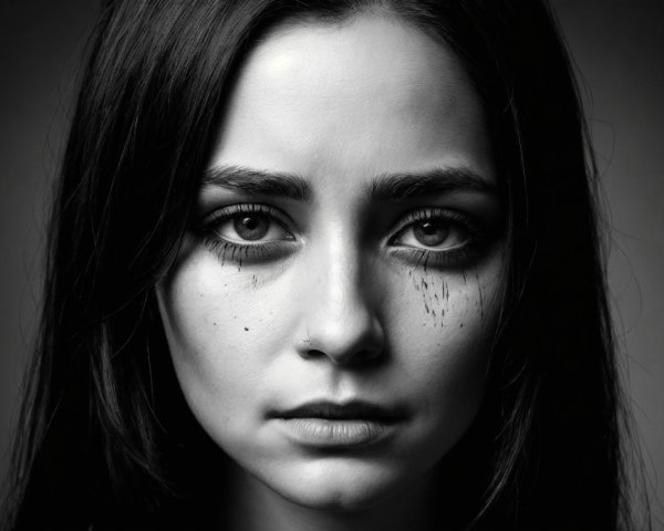 Black-and-White Portrait of a Somber Woman