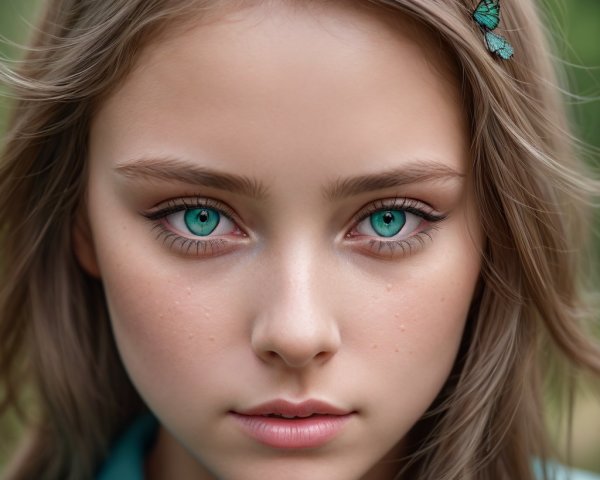 Close-up Portrait of a Young Woman with Turquoise Eyes