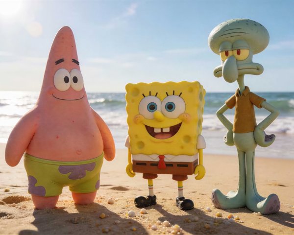 Spongebob Squarepants Characters on Beach Scene