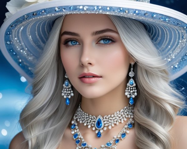 Elegant Woman with Silver Hair and Blue Accents