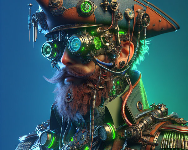 Steampunk Character with Mechanical Goggles and Hat