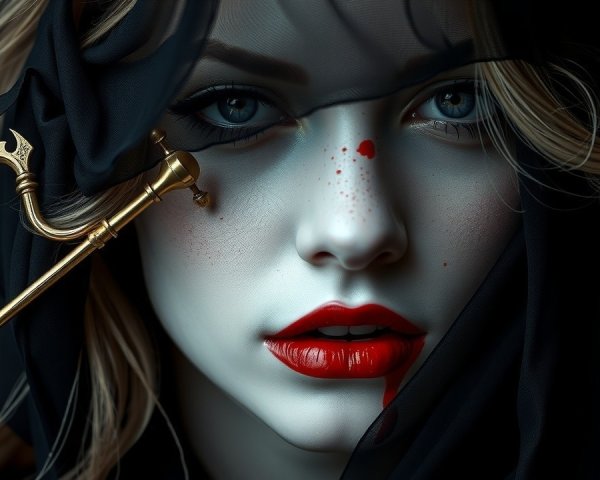 Portrait of a Woman in Black Fabric with Red Accents
