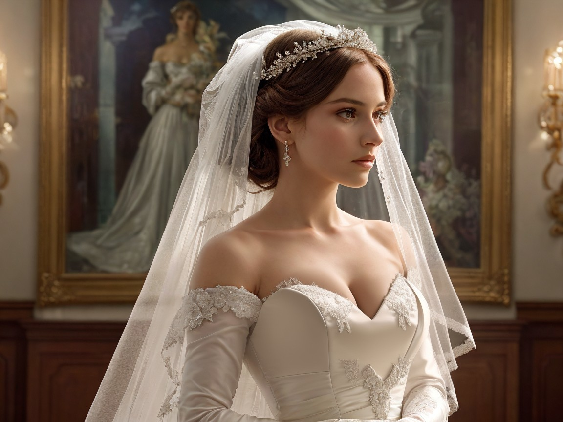 Elegant Bride in Vintage Setting with Classic Backdrop